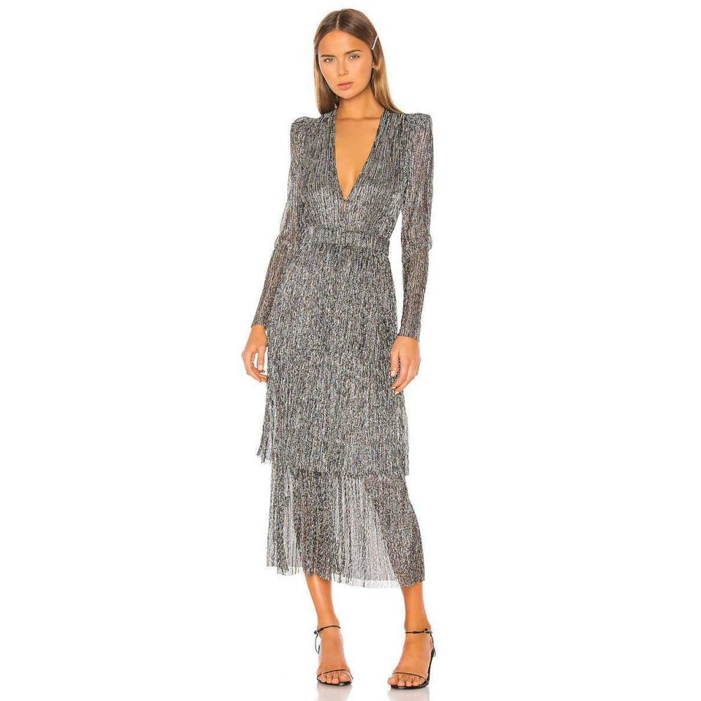 Sabina Musayev Carry Tier Semi Sheer Midi Dress